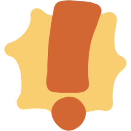 a red exclamation mark (!) with a yellow exclamation bubble behind it.